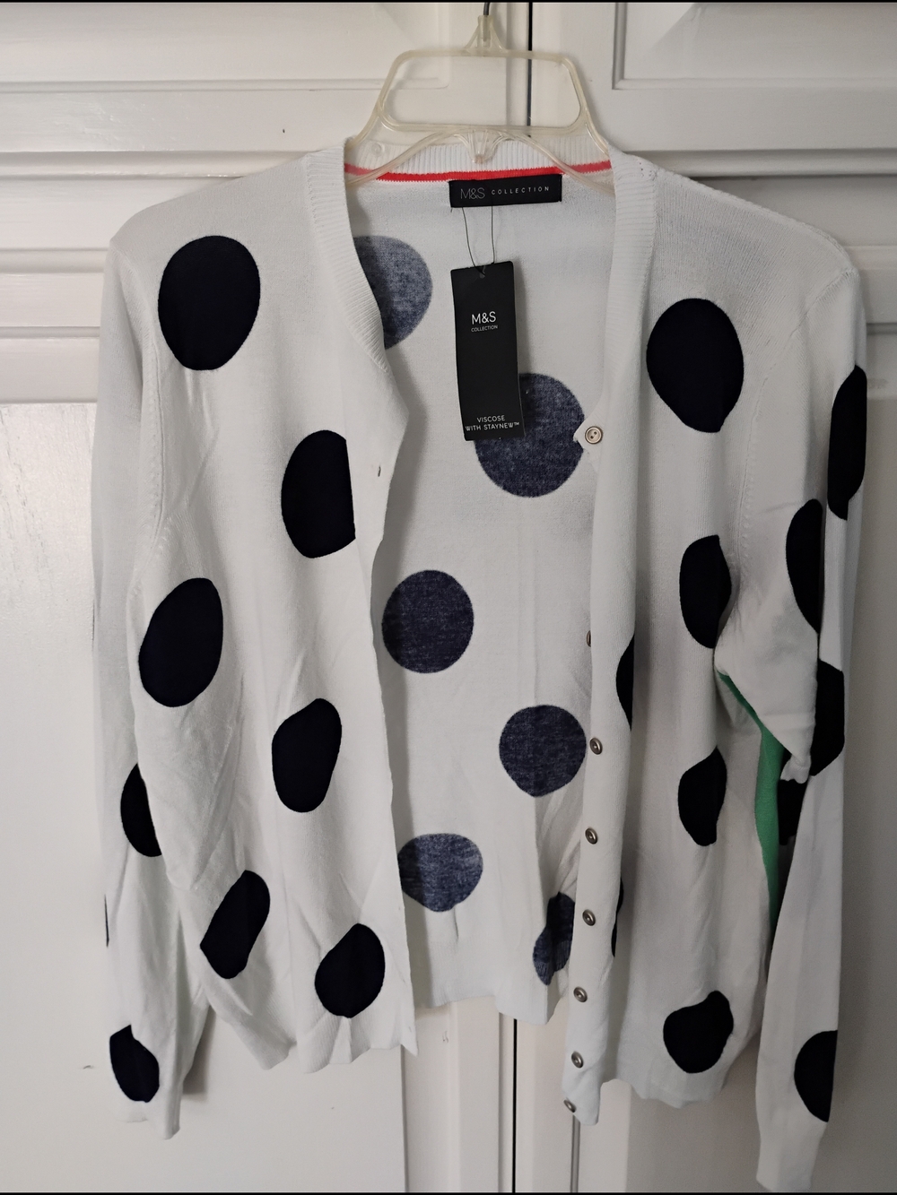 Marks & Spencer White Cardigan with Black Polka Dots